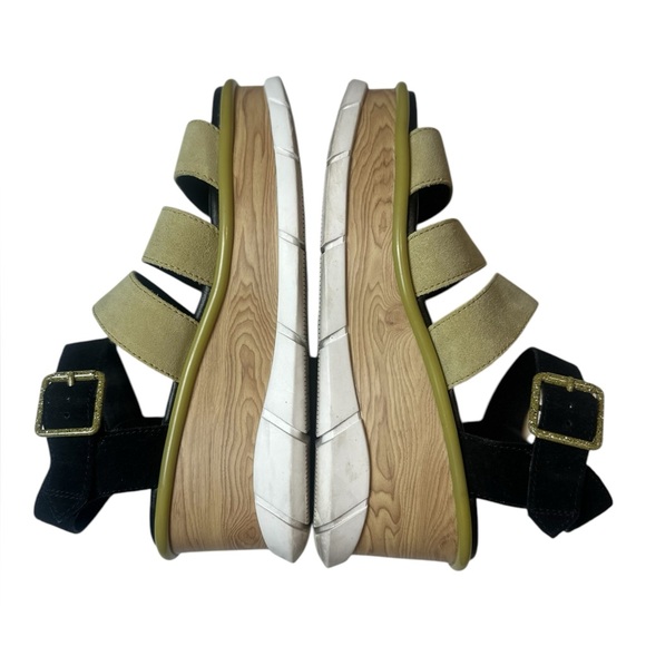 Sorel Suede Joanie III Black &Tan Wedge Sandals w/ Adjustable Ankle Strap Size 9 - Picture 7 of 10